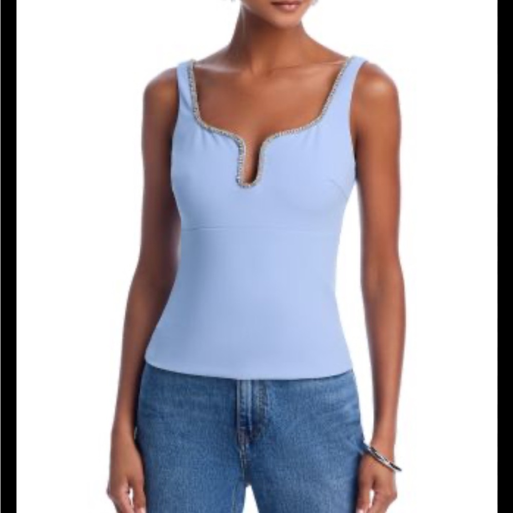 Nwt Aqua Pale Blue Cristal trim Jeweled V-Notch Tank Top Bloomingdale’s Medium - Picture 9 of 9
